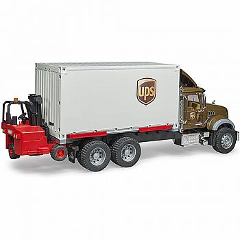 Bruder MACK Granite UPS logistics truck w forklift